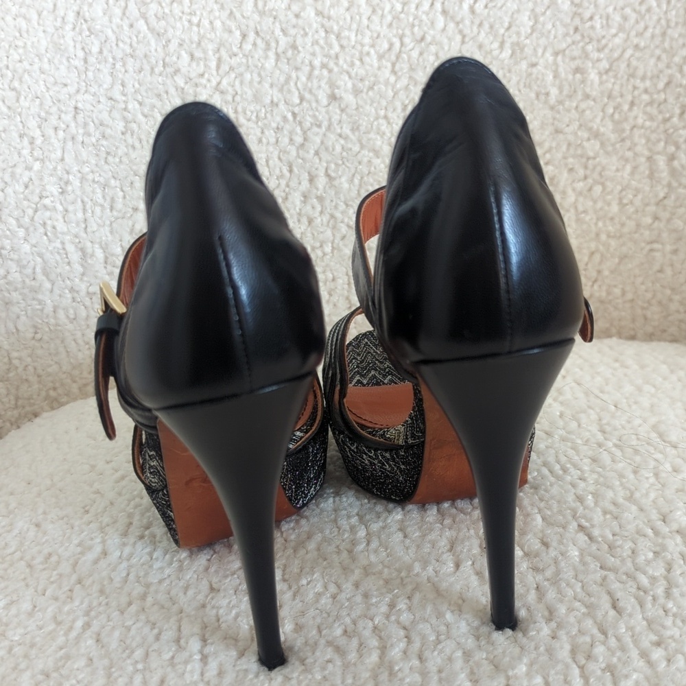 Missoni Striped Black and Tan Platform Heels - Picture 6 of 12